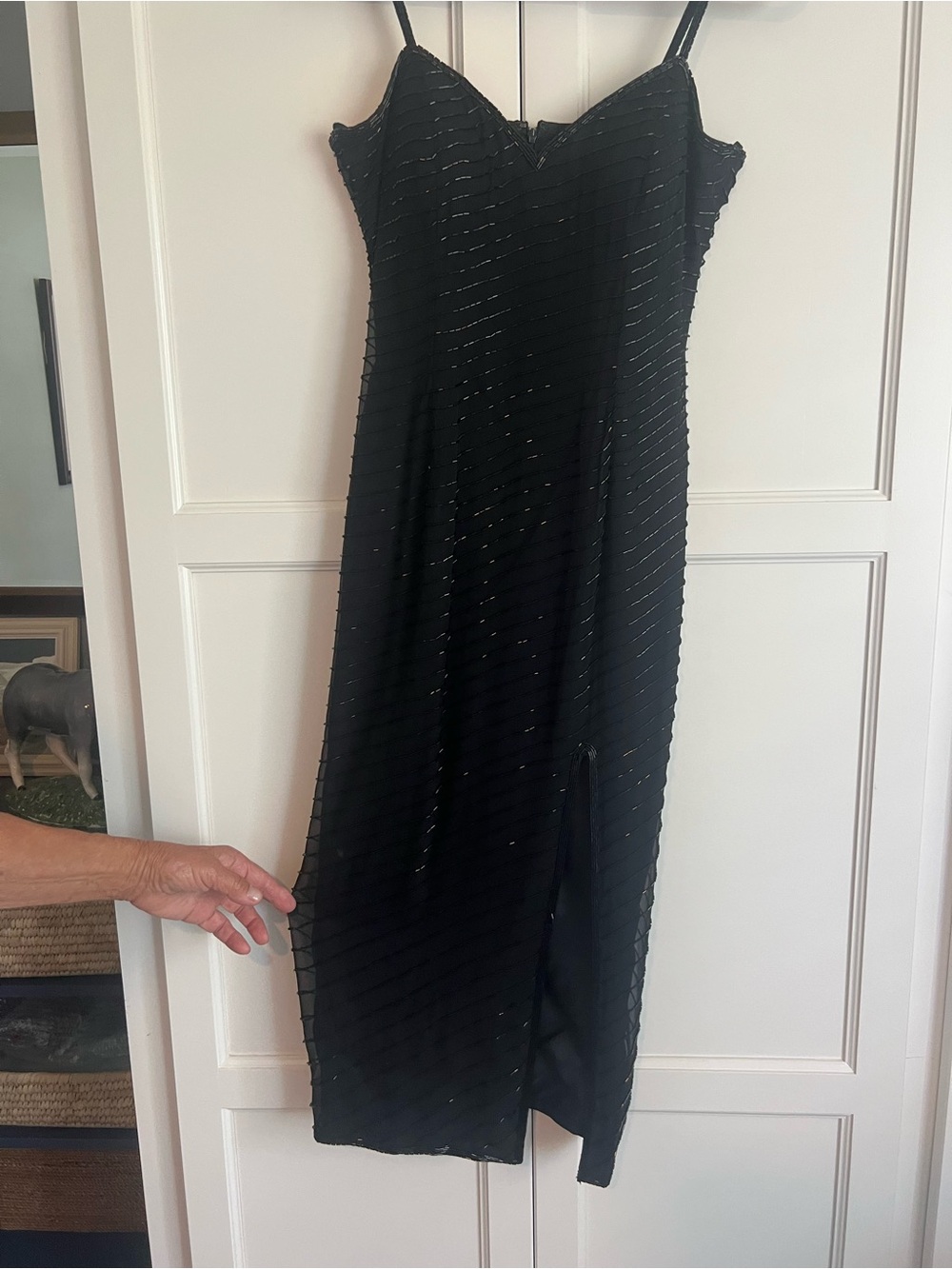 A.J. Bari Black Strapless Beaded Evening Dress